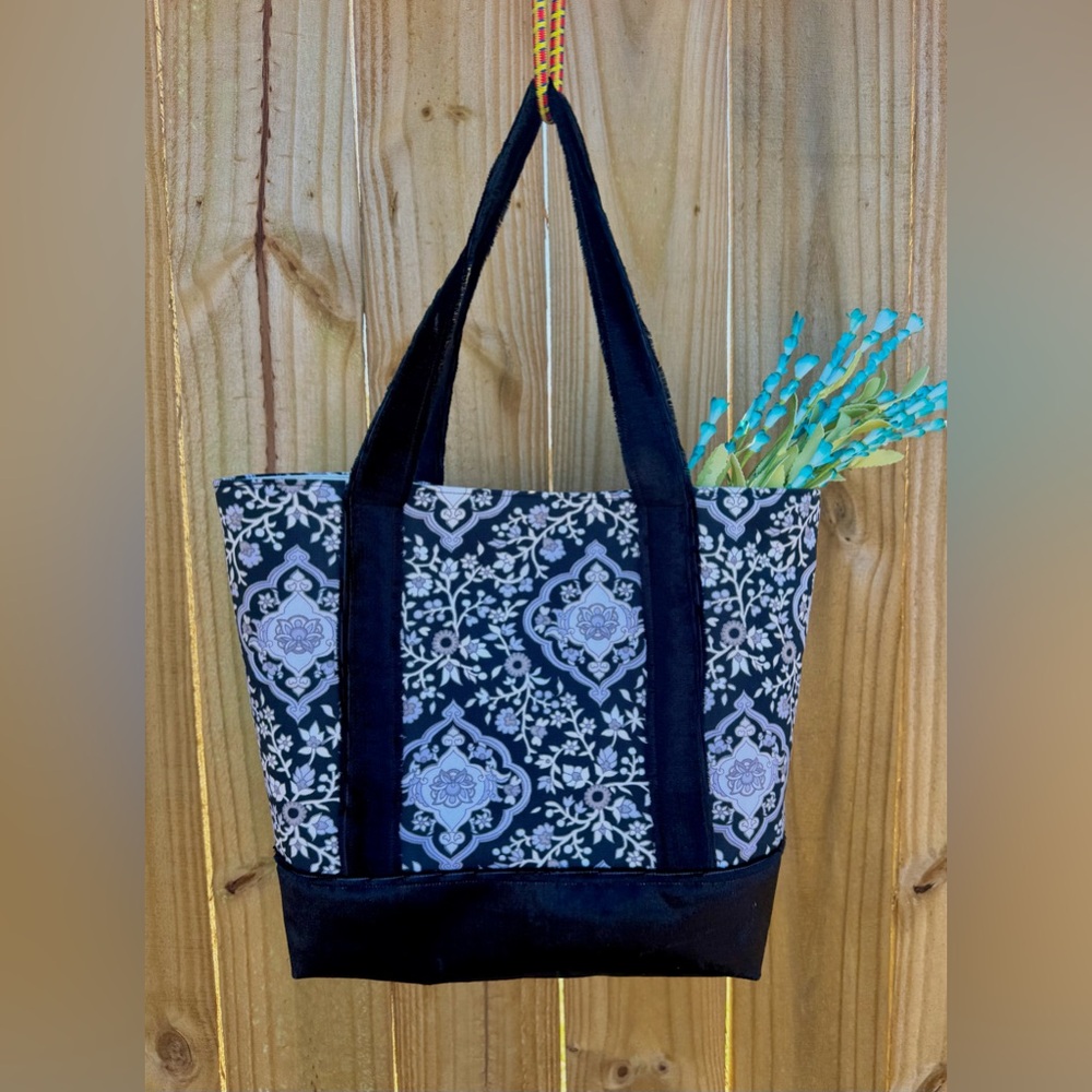 Handmade Floral Black Tote Bag